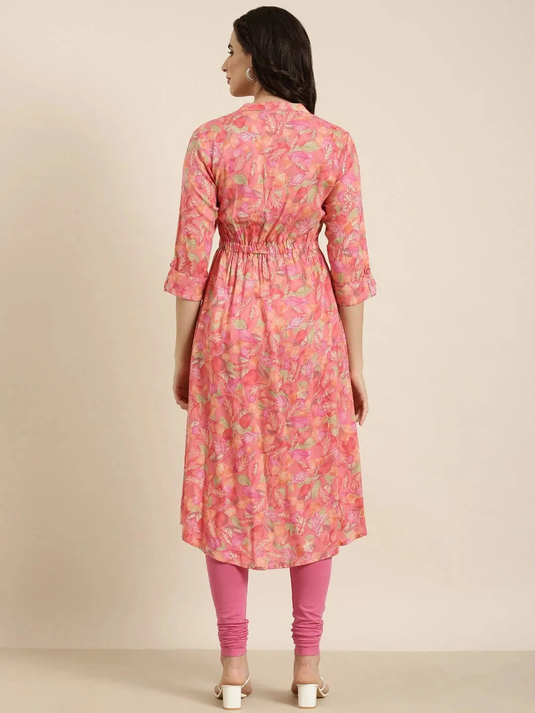 Floral Viscose Kurta - Pink Indian Kurtas for Women Online