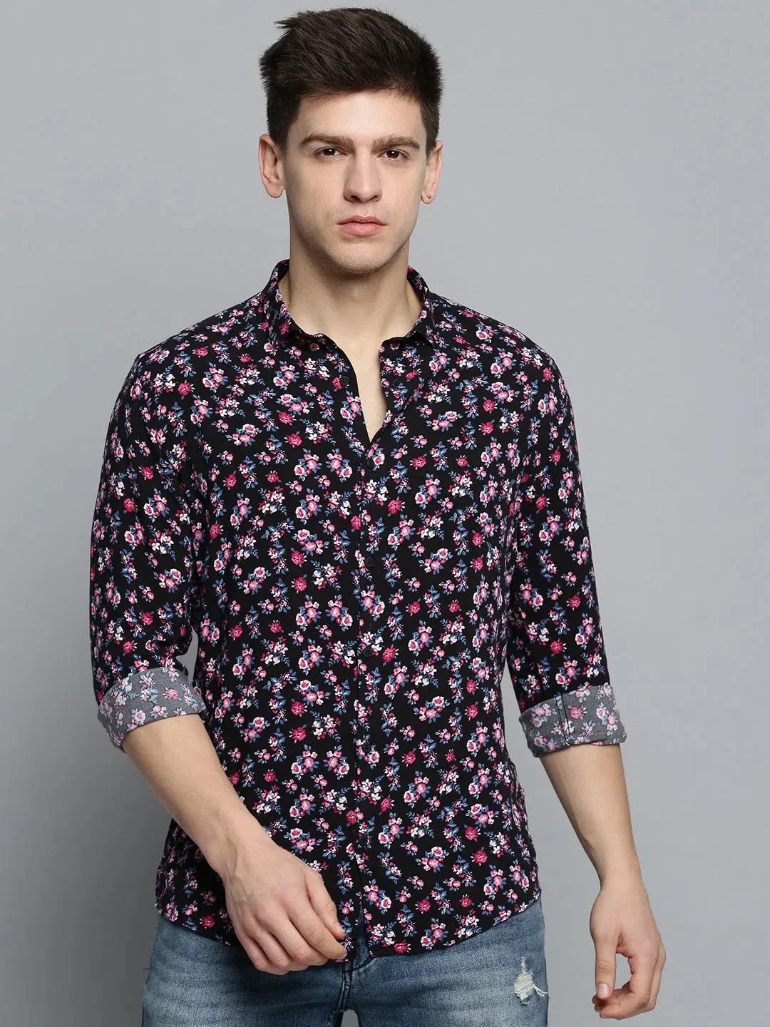 Black Printed Cotton Mens Shirt | Casual Style