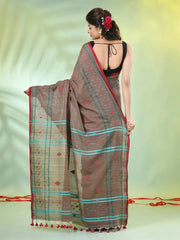 Beige Cotton Saree With Zari Borders-MA64BCT401190043