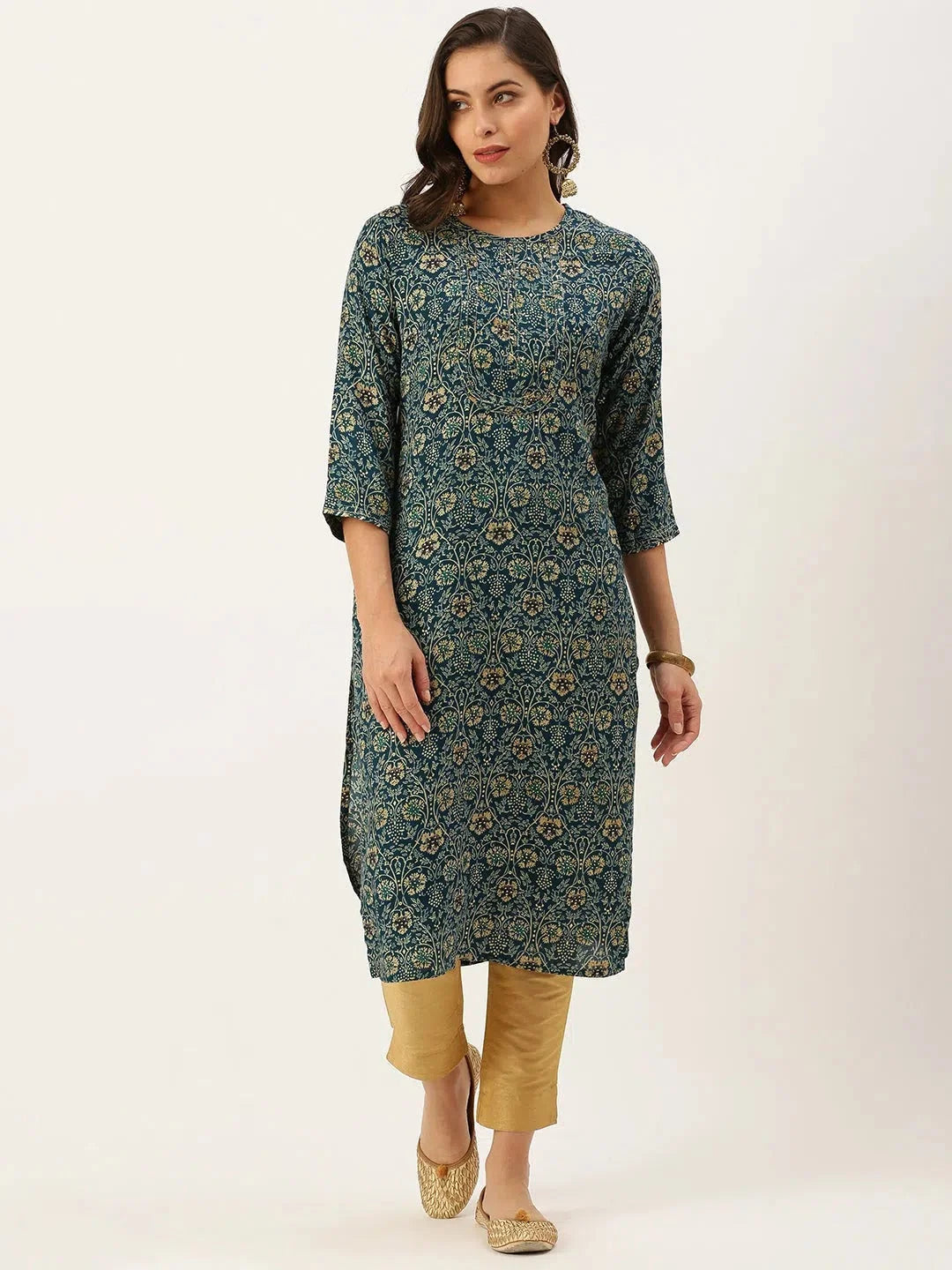 Blue Printed Indian Kurtas for Women: Stylish Cotton Kurta