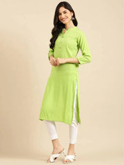 Women's Green Solid Straight Kurta-ON-488-Green
