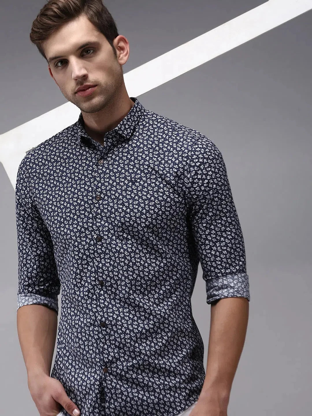 Men Navy Printed Casual Shirt-ORIGINPRINT-1745-Navyblue