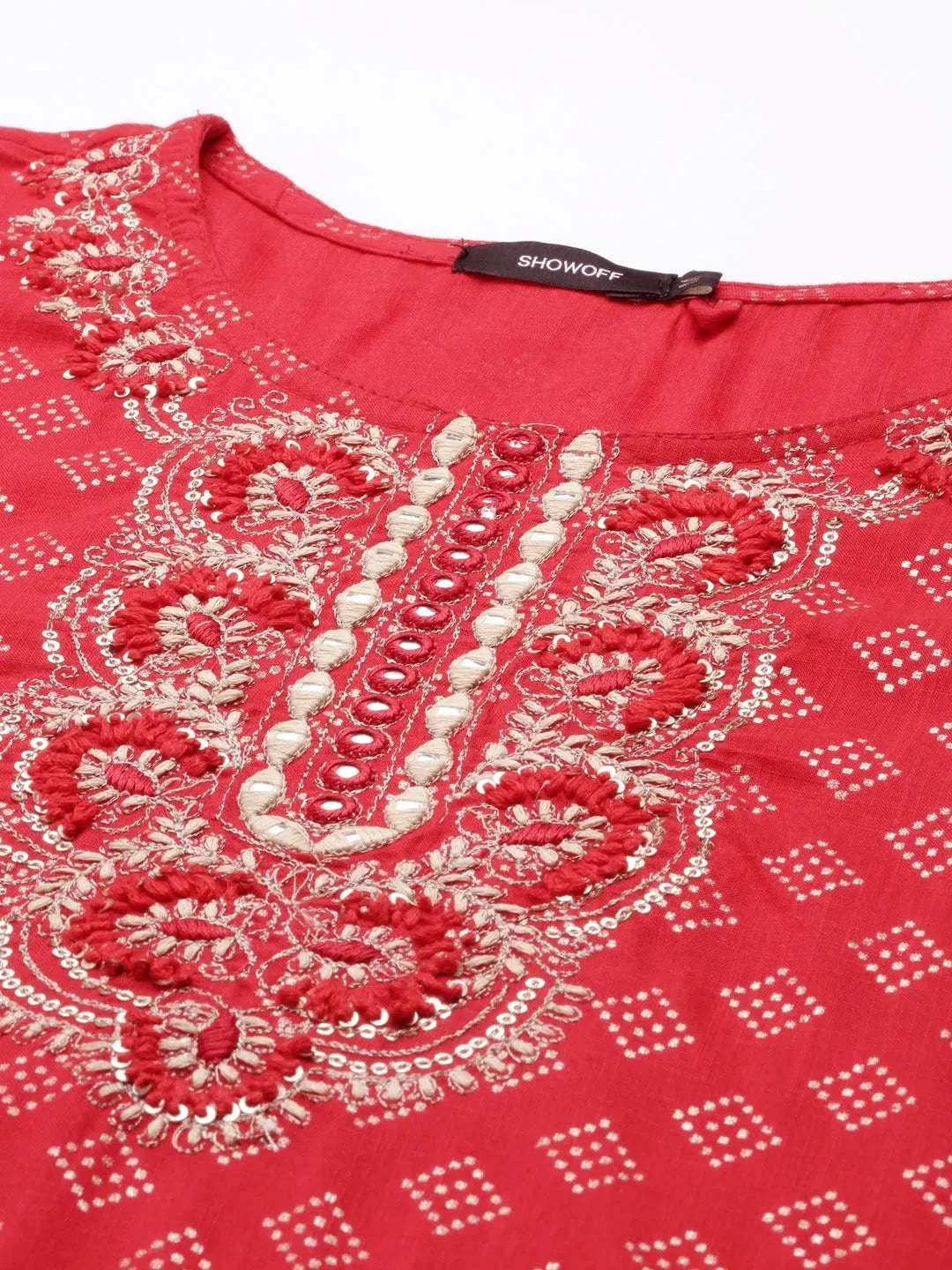 Red Embroidered Cotton Kurta | Indian Kurta Ladies Collection
