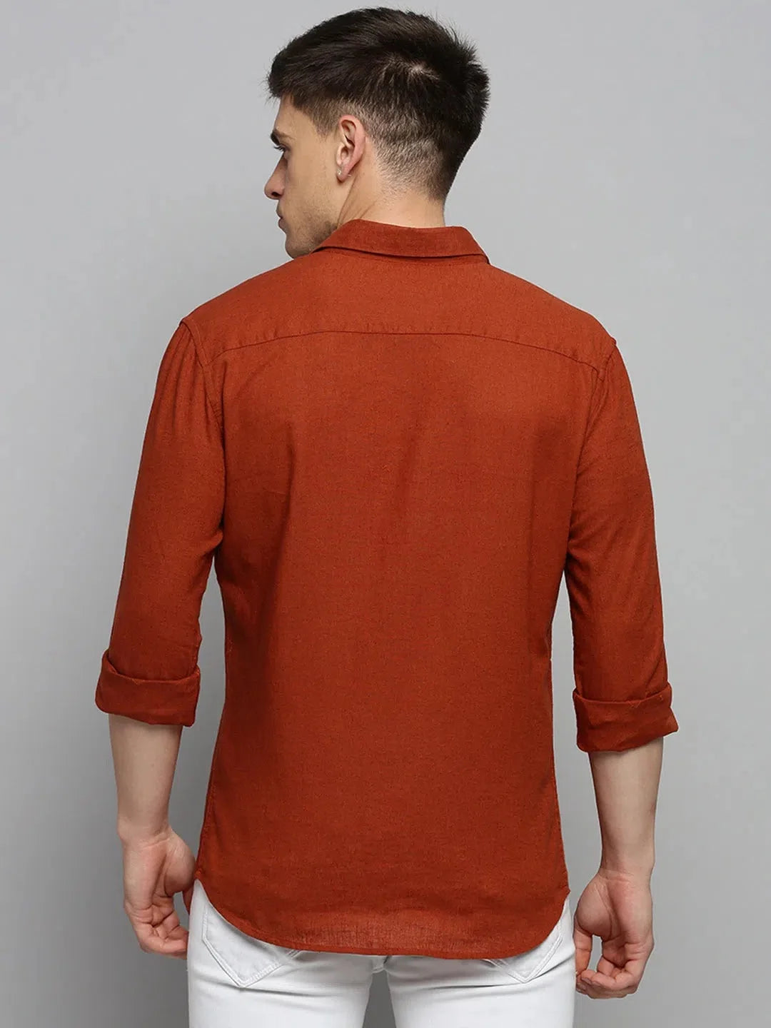 Men's Rust Formal Shirt | Solid Cotton Blend