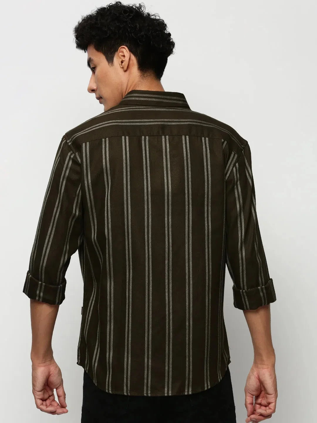 Trendy Men's Green Striped Cotton Shirt | Casual Style