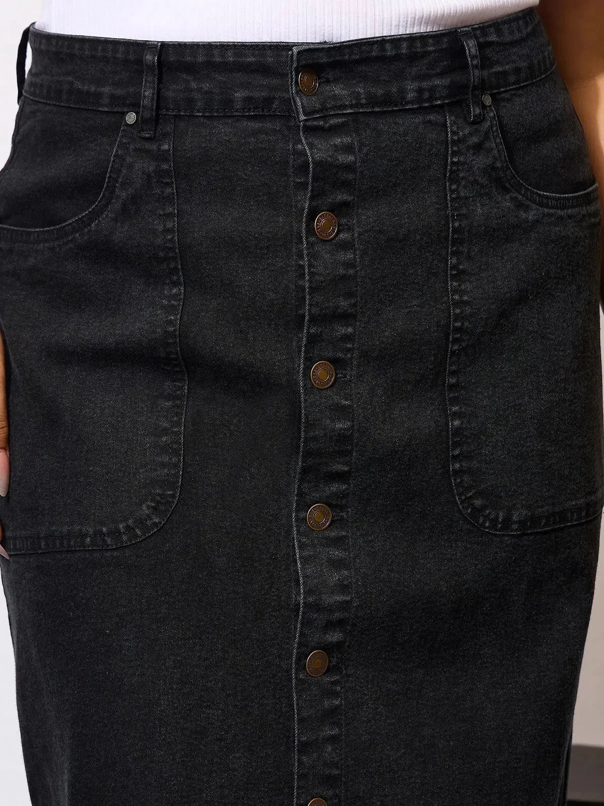 Black Denim Acid Wash Skirt | Women's Skirts Online
