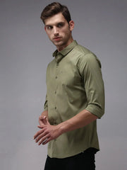 Men Green Solid Casual Shirt-BOLDPLAINE-1613-Olive