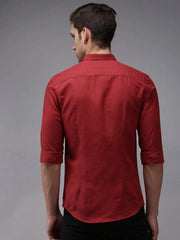 Men Red Solid Casual Shirt-COLINLINEN-1340-Burgundy