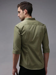 Men Green Solid Casual Shirt-BOLDPLAINE-1613-Olive
