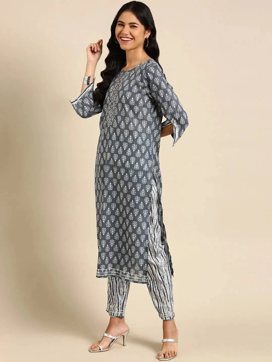 Grey Printed Kurta Set for Women | Cotton Kurta Sets