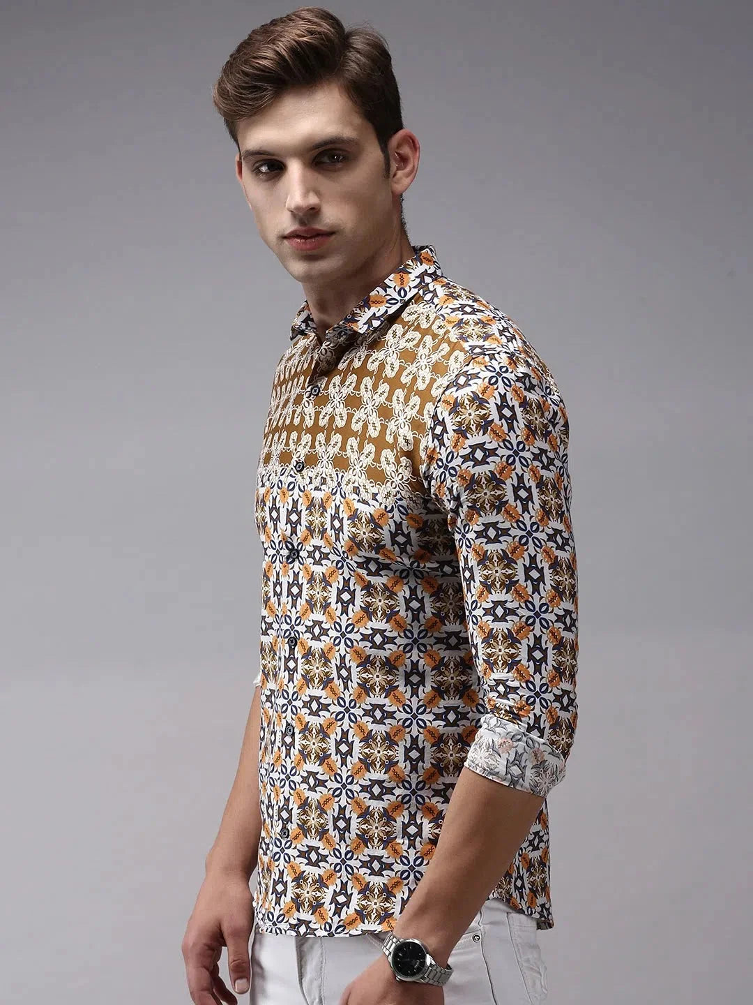 Men's Brown Printed Shirt - Stylish Cotton Printed Shirt