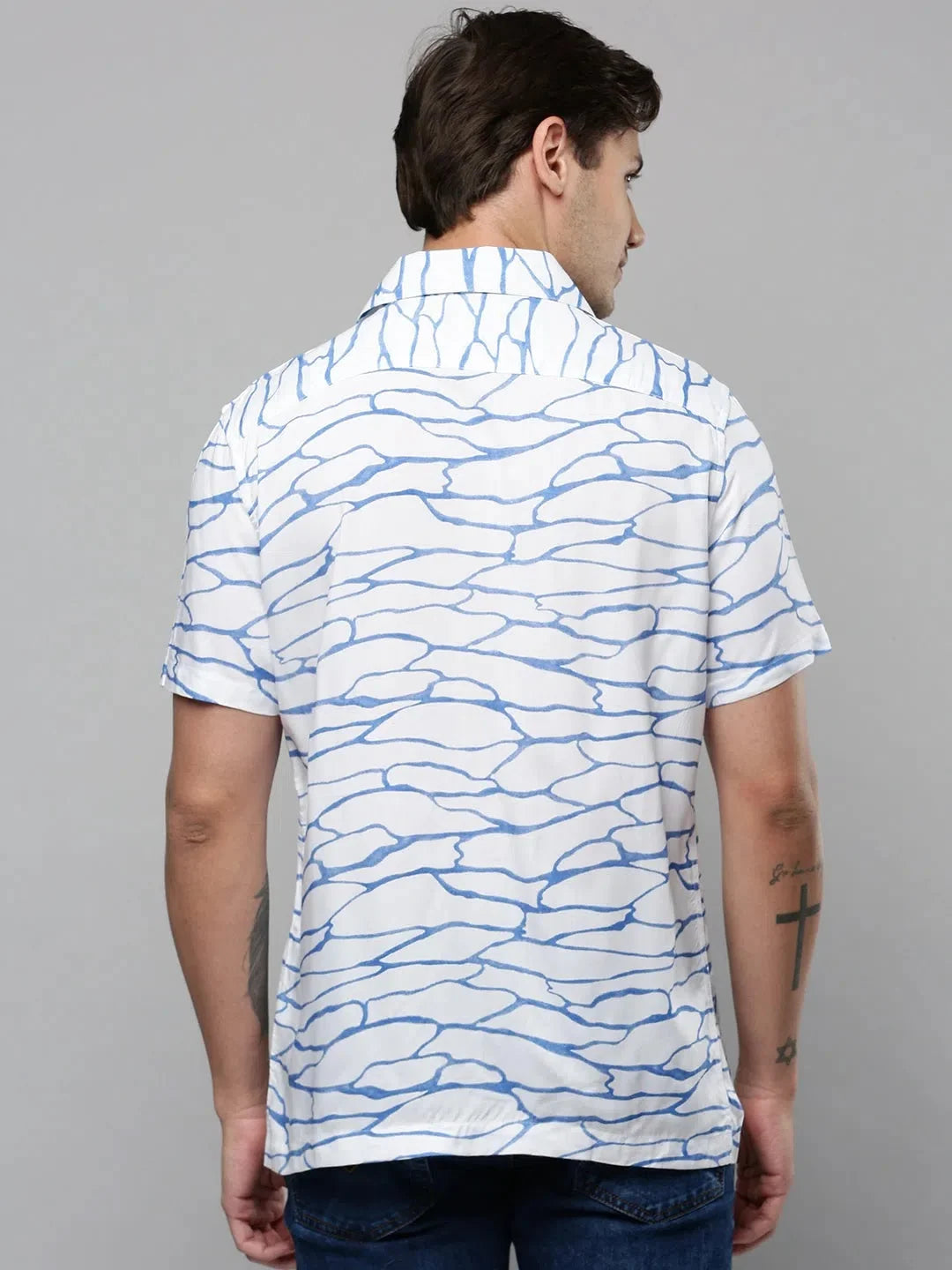 Men's White Printed Viscose Shirt - Stylish Casual Wear