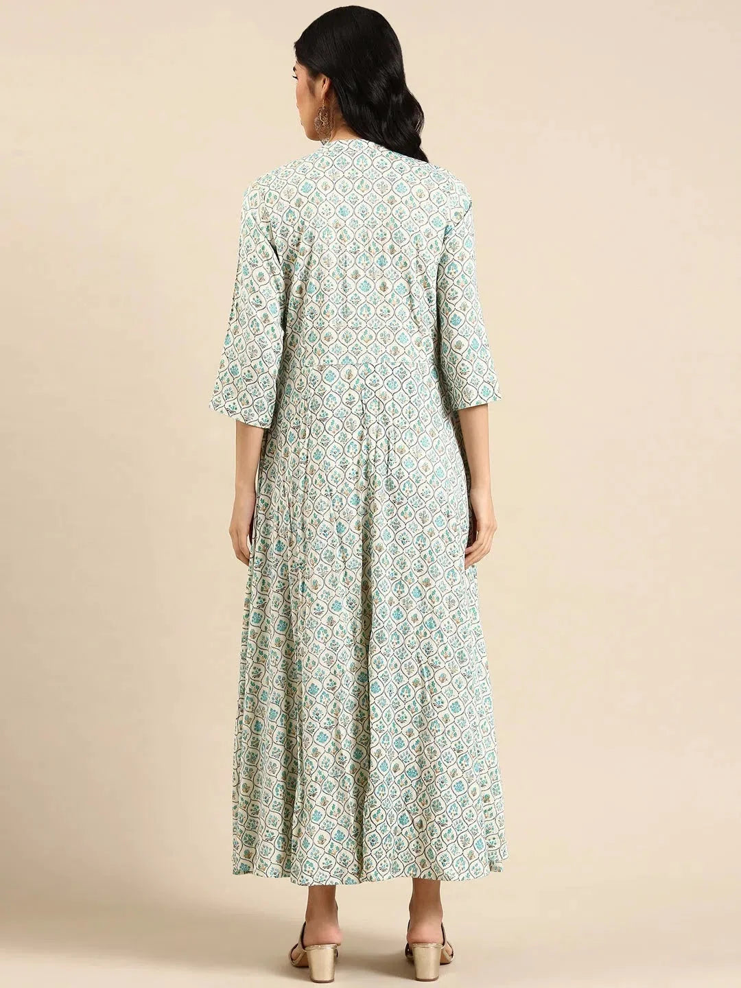 White Printed Anarkali Kurti - Women's Cotton Anarkali Dress