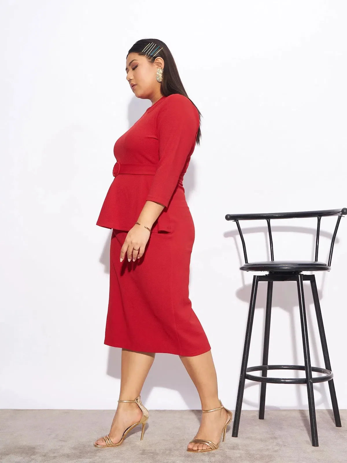 Red Peplum Bodycon Dress - Women's Designer Party Wear Dress