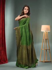 Green Cotton Handwoven Saree With Sequins Work-MA50CT06880040