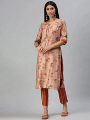 Women's Peach Printed Kurta SetsKC3173-Peach