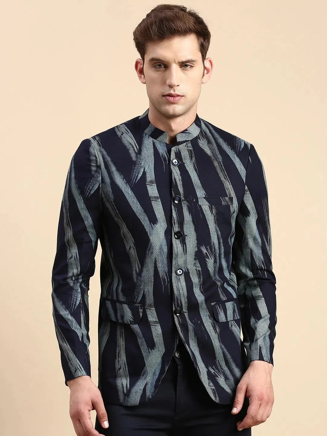 Men's Navy Printed Blazer | Party Wear | DesiQlo