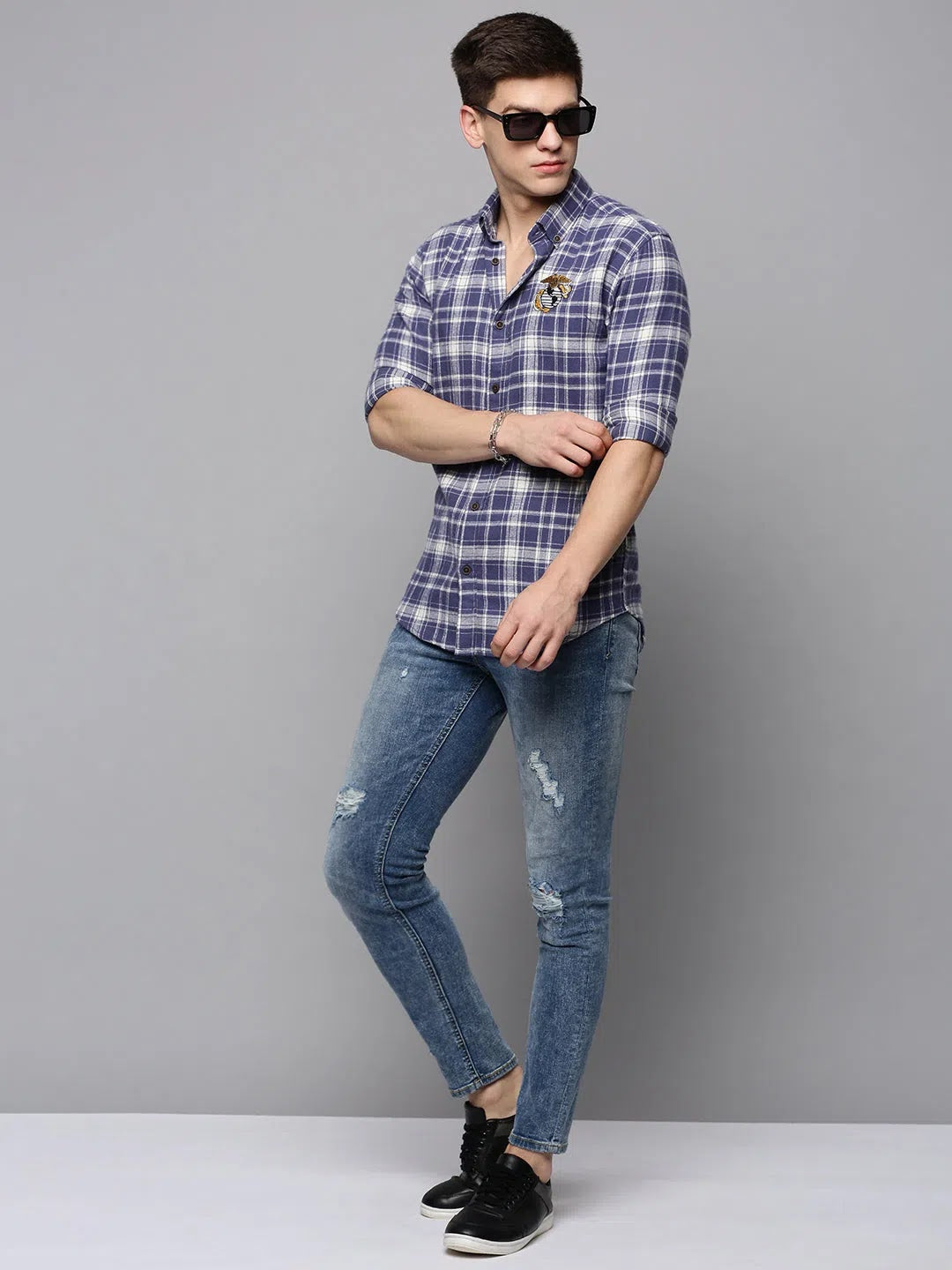 Men's Blue Checked Cotton Shirt | Stylish Casual Wear