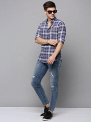 Men Blue Checked Casual Shirt-COLLINSCHECKS-4041-Blue
