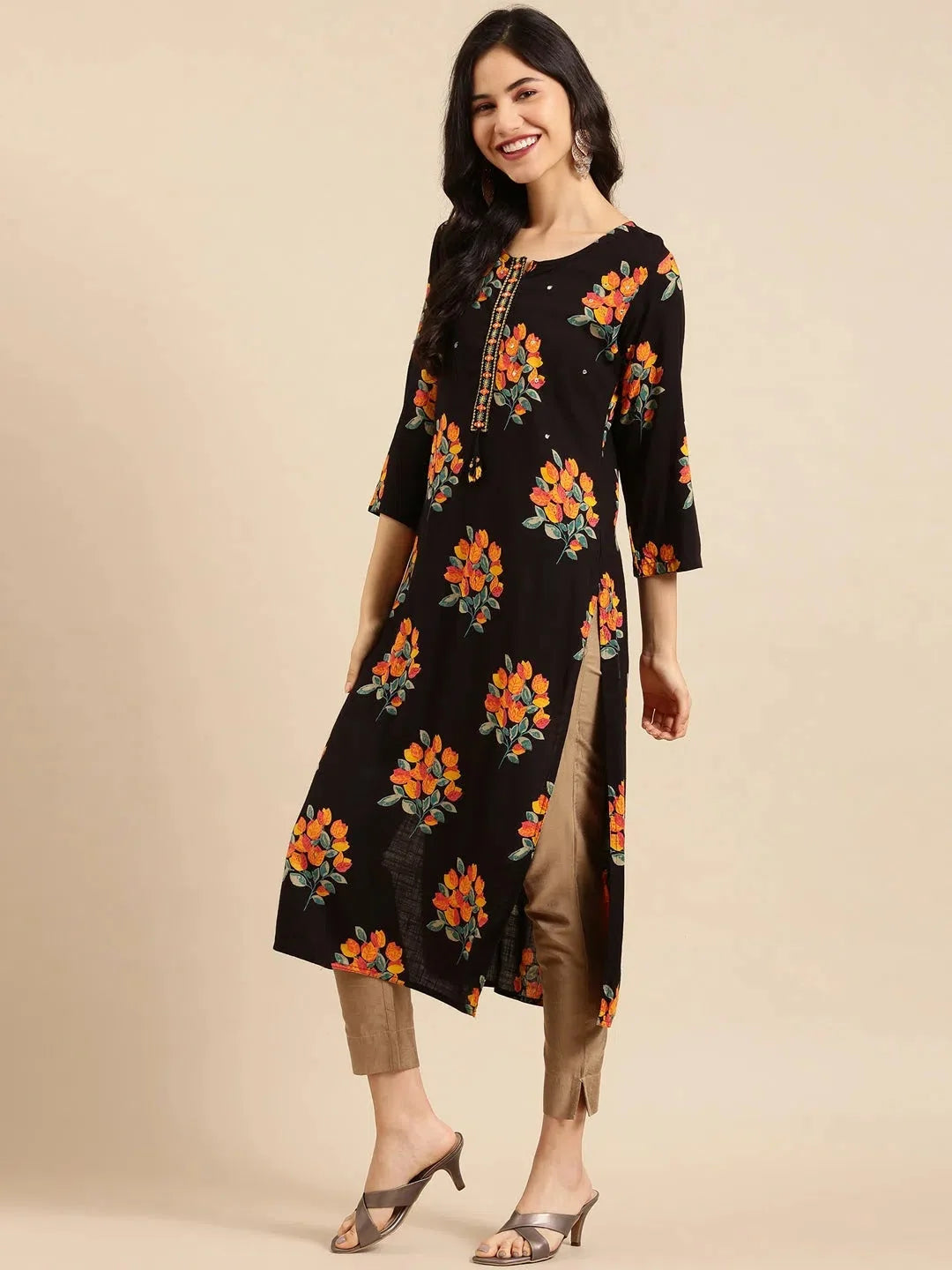 Stylish Black Printed Viscose Indian Kurta for Ladies