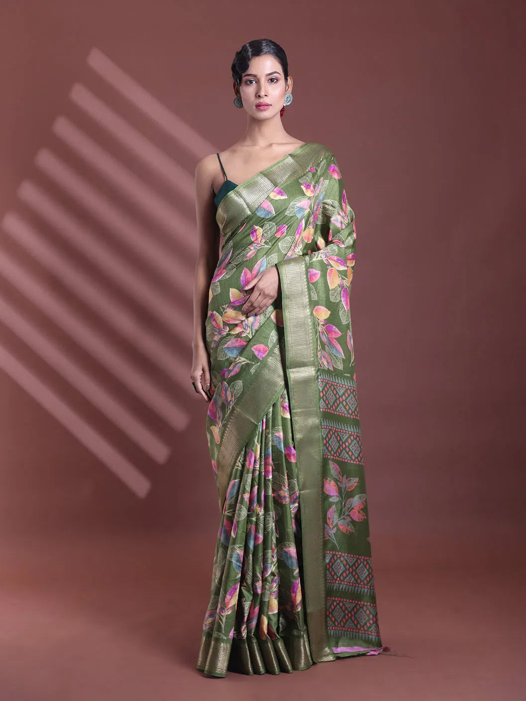 Green Foliage Print Saree | Designer Sarees India
