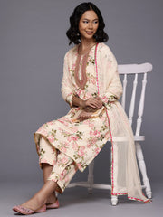 Floral Printed Sequinned Kurta With Trousers & Dupatta-AHKUDUPN-COMBO-1017