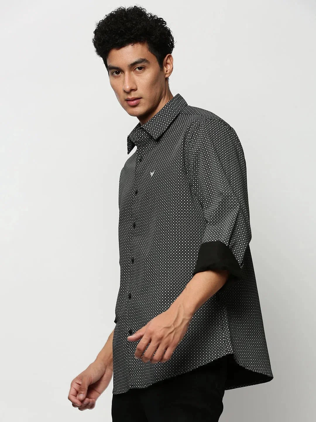 Black Printed Mens Shirt | Casual Cotton Shirt by DesiQlo