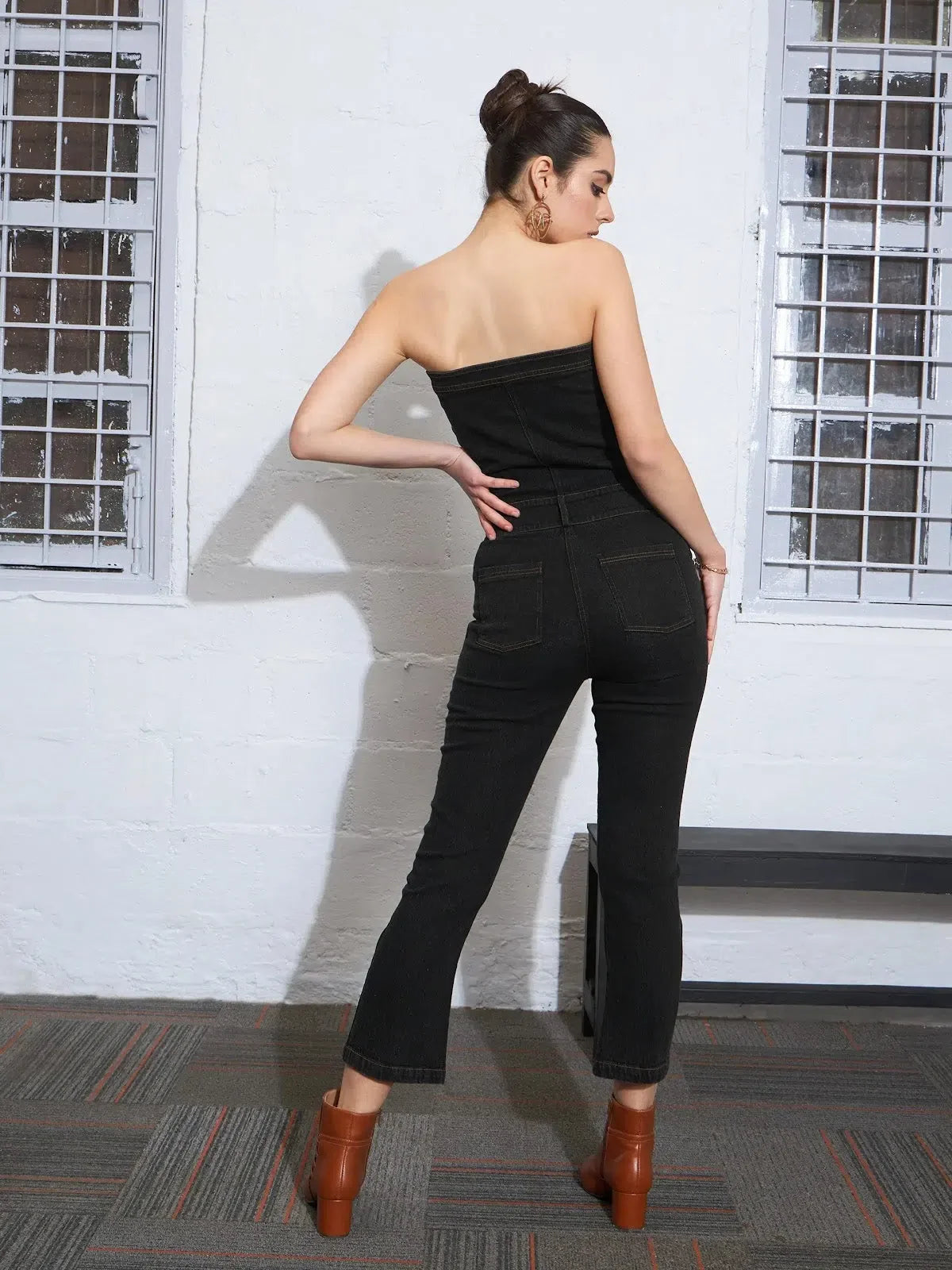 Black Denim Corset Jumpsuit - Women's One-Piece Outfit