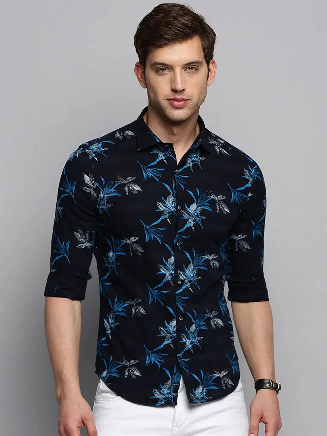 Charming Navy Printed Mens Shirt - Cotton Casual Shirt | DesiQlo