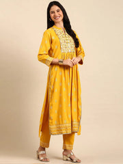 Women's Yellow Printed Kurta SetKC-1558-Yellow
