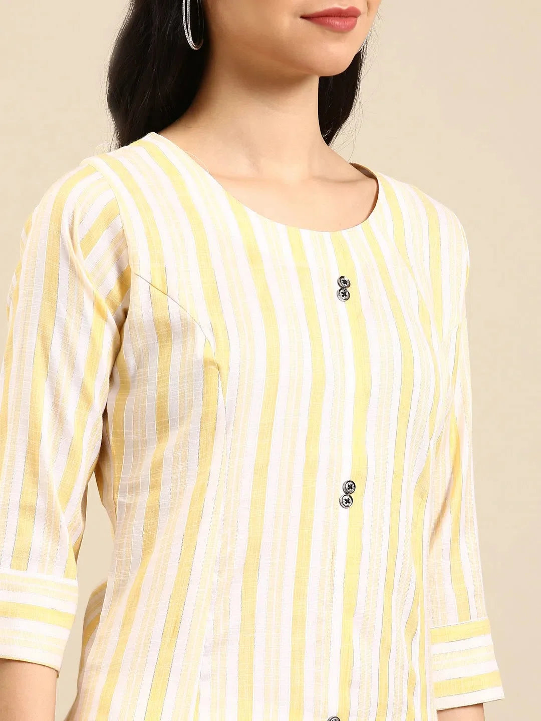 Yellow Striped Cotton Kurta | Women's Casual Indian Kurtis