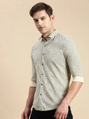 Men Beige Printed Casual Shirt-COREPRINT-5423-Beige