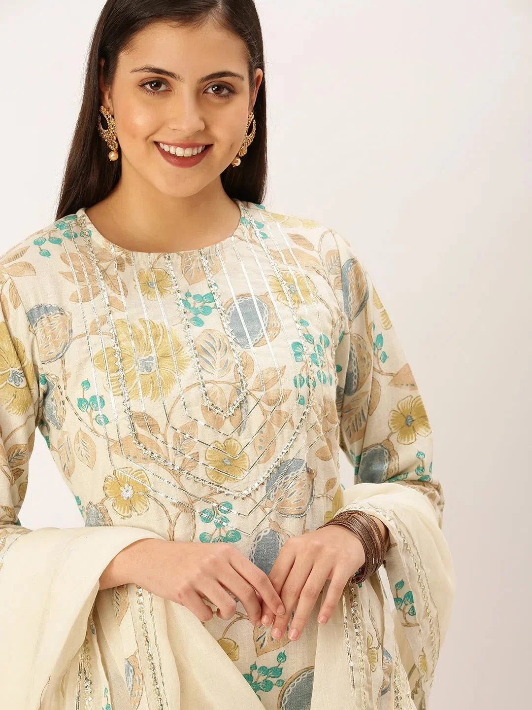 Off White Floral Kurta Set | Women's Cotton Kurta Sets