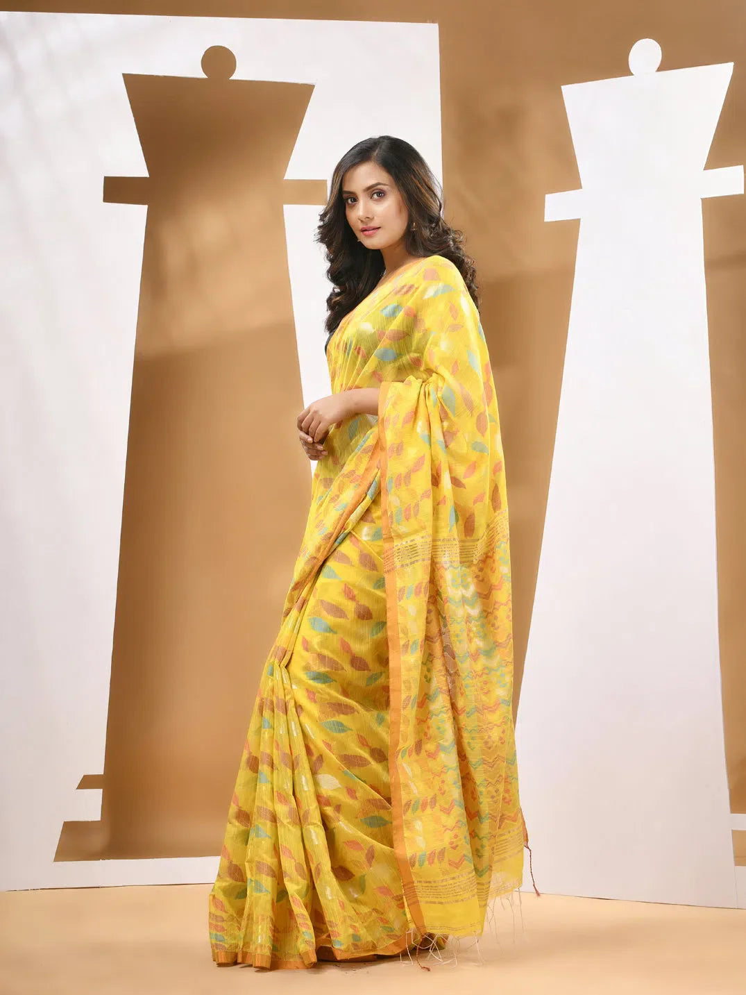 Yellow Cotton Saree | Indian Wedding Sarees & Paisey Motifs