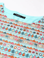 Women's Blue Printed A-Line Kurta-GW-3392-Blue