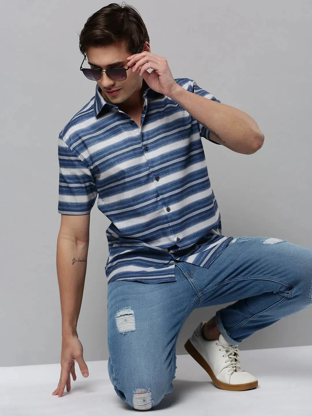 Stylish Blue Striped Mens Shirt - Cotton Casual Shirt | DesiQlo