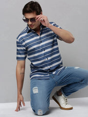 Men Blue Striped Casual Shirt-SPUNIMPORTSTRIRE-4688-Blue