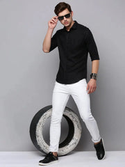 Men Black Solid Casual Shirt-JACOBLINEN-3278-Black