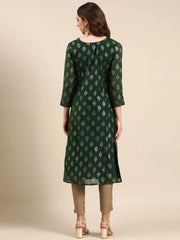 Women's Green Printed Straight Kurta-GC-397-Green