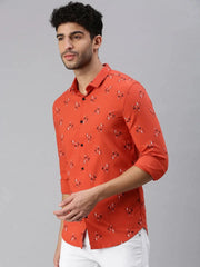 Men Rust Printed Casual Shirt-STANDARDPRINT-1295-Rust