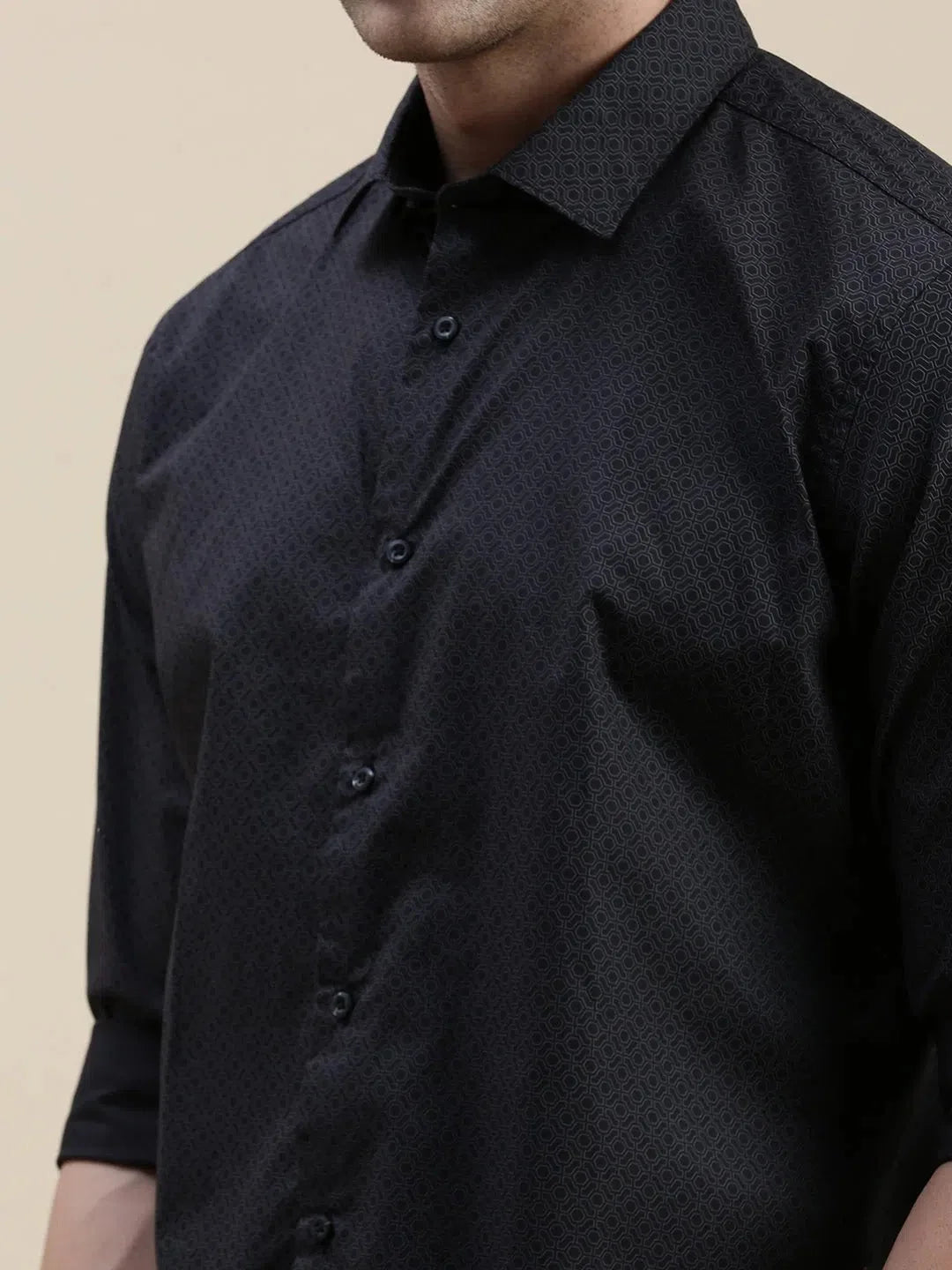 Black Geometric Mens Shirt | Trendy Cotton Printed Shirt