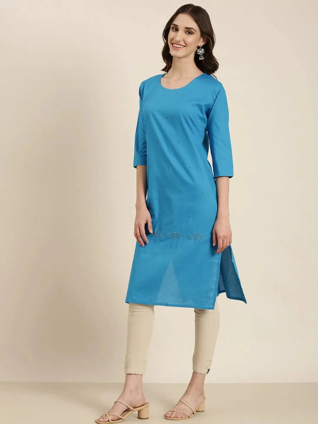 Women's Solid Blue Kurta - Casual Indian Kurtas Collection