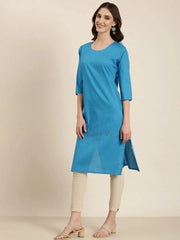Women Blue Solid Straight Kurta-DF-1567-Blue