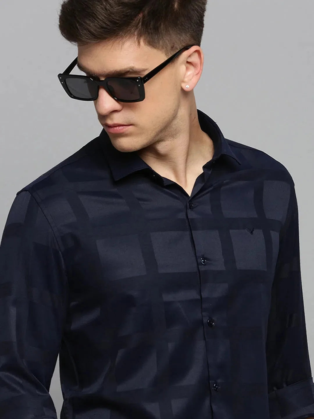 Navy Blue Solid Cotton Mens Shirt | DesiQlo Formal Shirt