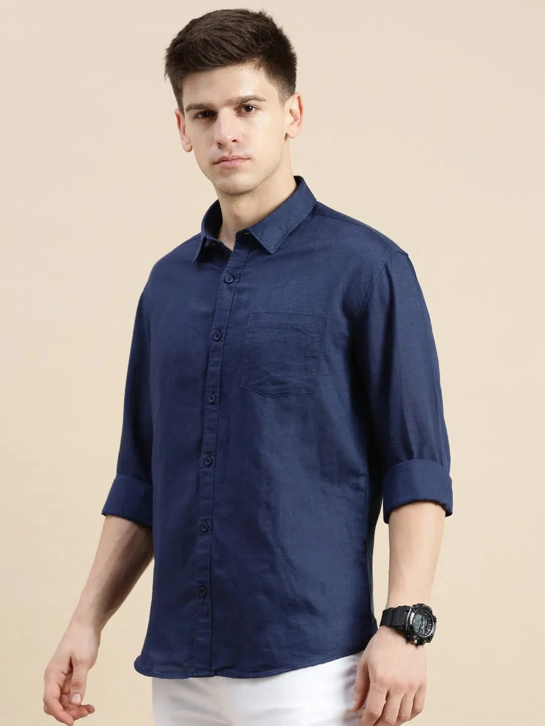 Navy Solid Mens Shirt - DesiQlo Casual Cotton Shirt Style