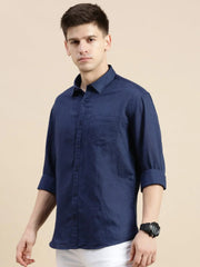 Men Navy Solid Casual Shirt-SWALLOW-1767-Navyblue