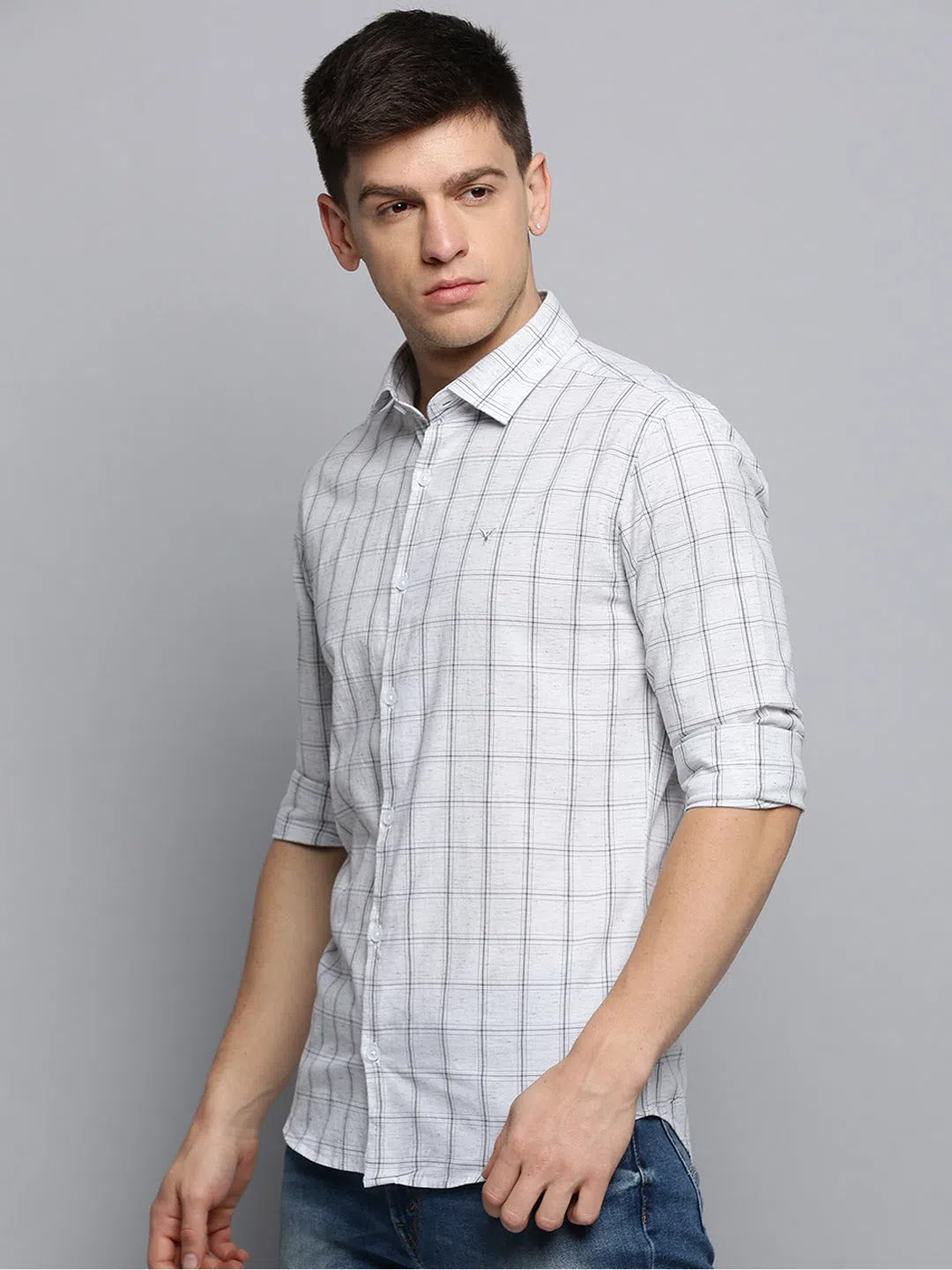 Men's Grey Checked Cotton Shirt | Casual Style