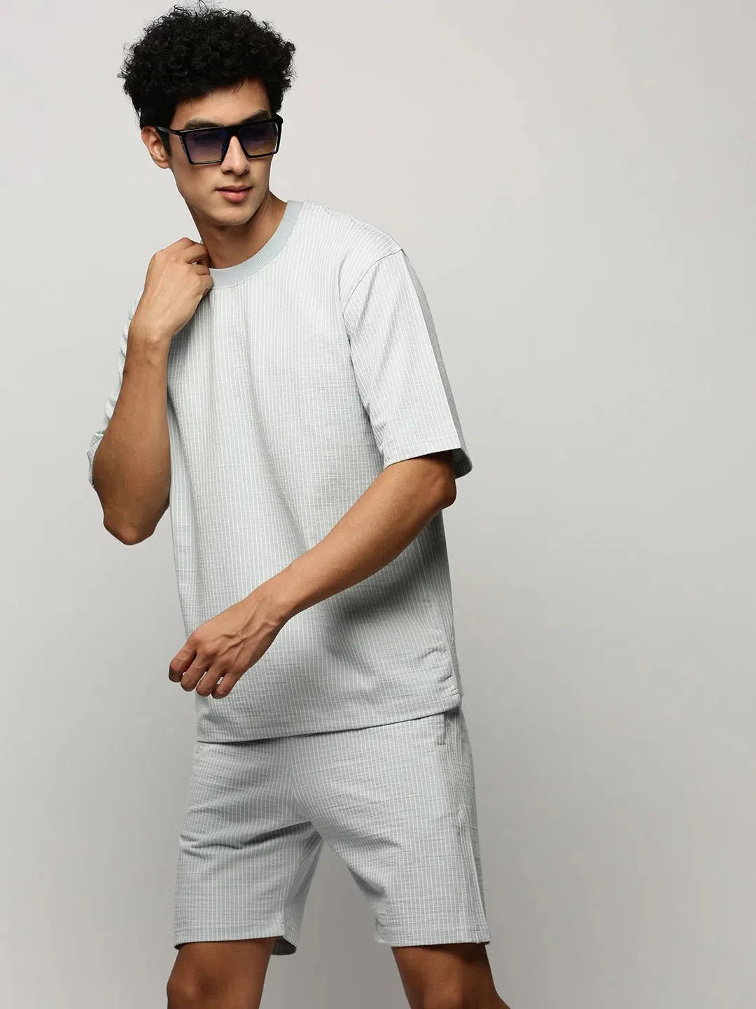 Men's Blue Striped Co ord Sets - Casual Two Piece Sets