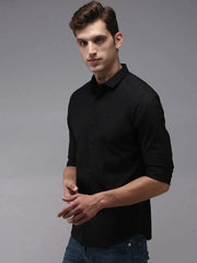 Men Black Solid Casual Shirt-BOLDPLAINE-1605-Black