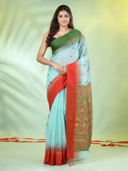 Maroon Cotton Saree With Temple Borders-MA66CT43830051